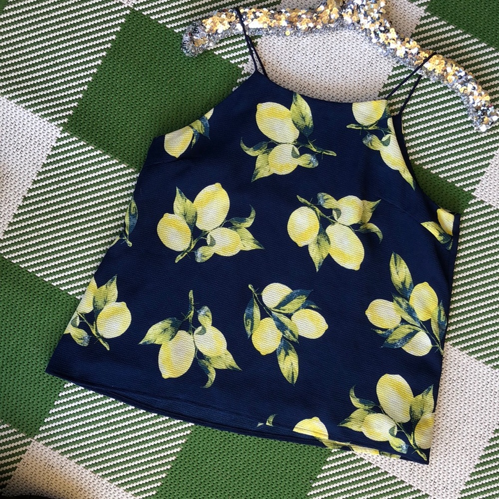 J by J.O.A. Blue & yellow lemon floral string top